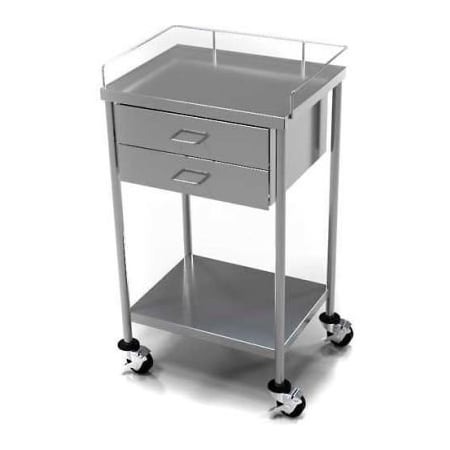 Aero AERO Stainless Steel Anesthesia Utility Table with 2 Drawers & Guard Rail Top Shelf CSDW-2-1620